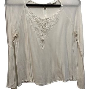 Lush Women’s Lace Pattern White Long Sleeve Top Boho Chic